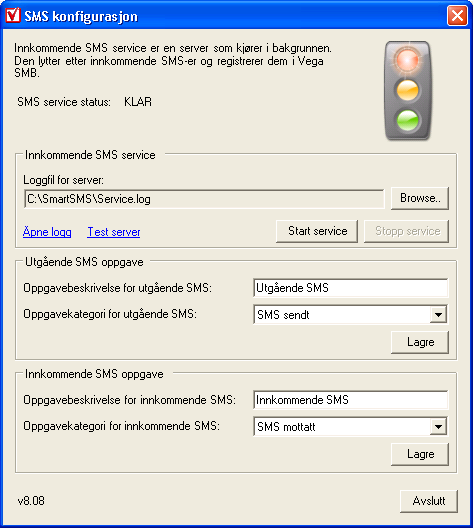 SMS Konfigurasjon Ved å høyreklikke på i en av modulene vil du få frem konfigurasjonsmenyen.