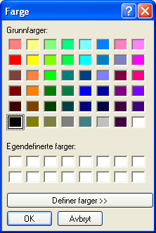 Lage egne paneler 135 Fyll rutene nederst med egendefinerte farger. 4. Klikk én av fargene for å velge den. 5. Klikk OK for å legge til fargen på paletten.
