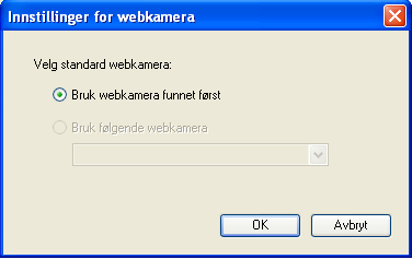 Innstillinger 329 Innstillinger for webkamera Innstillinger for webkamera brukes av det ferdiglagde panelet Webkamera. Bruk denne dialogboksen til å koble webkamera(ene) til Tobii Communicator.