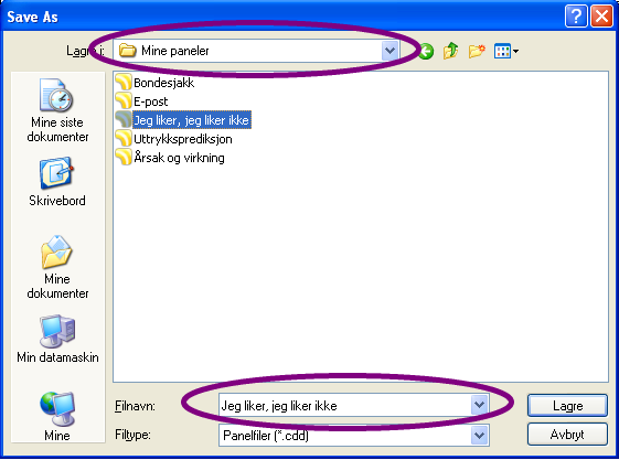 40 Komme i gang 4. Når menyfeltet vises, velger du menykommandoen Fil > Lagre som. Den vanlige dialogboksen Lagre som for Windows åpnes: Kontroller at du har riktig mappe for lagring. 5.