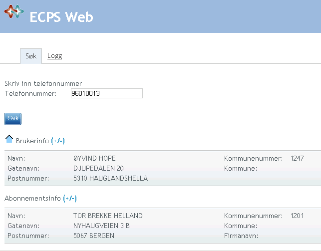 2 Kontroll av data i NRDB ECPS WEB-service Det ble brukt en webtjeneste fra NRDB, ECPS WEB-service for å sjekke hvilke informasjon som er registeret på et telefonnummer og til hvilke tidspunkt den