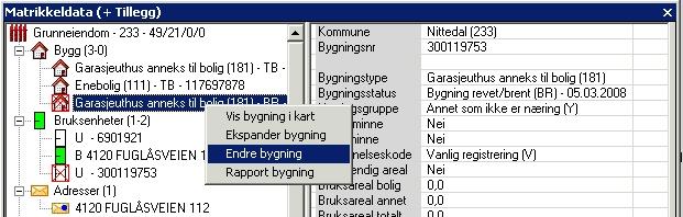 som er knyttet til Eiendommen i matrikkelen Man aktiverer ønsket objekt i