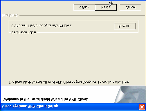 Nå må man velge hvor man skal installere programmet. Hvis man ikke har noen spesielle ønsker så kan man bare velge Next på dette bildet.