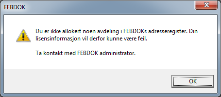 avdeling får du denne feilmeldingen.