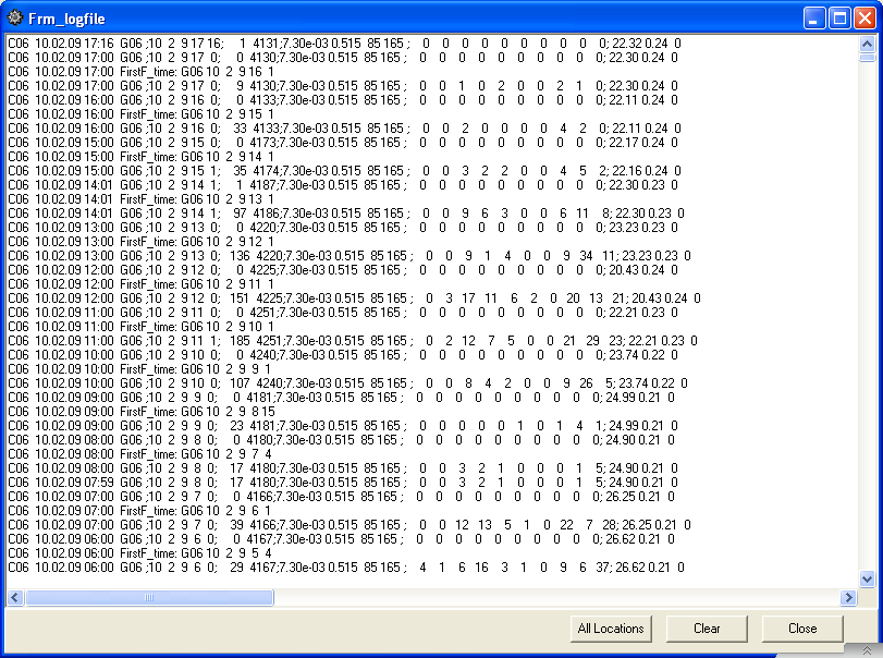 View log (Vis logg) I denne logen kan man se hvilke data og hvordan de har blitt sent fra sendeboks på mærdkanten til PC.