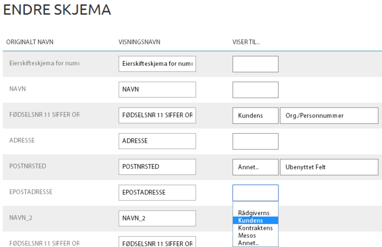 Figur 5.21: Endre skjema- og sett opp skjema-skjerm Vis skjema For å se på et skjema klikker du på Meny oppe i venstre hjørne og deretter på Skjemaer under Vis alle til høyre i menyen.