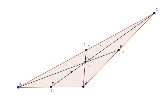 Klikk etter tur på hver av sidene i trekanten. Velg Linjestykke mellom to punkt og trekk opp de tre medianene.