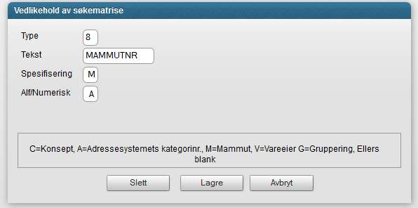 Page 6 of 18 Det må opprettes en egen matrise for mammut bøker, hvis dere ikke har dette fra før. I denne skal Mammut-nummeret inn. I eksempelet her bruker vi type 8.