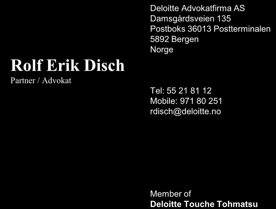 Kontaktinformasjon Rolf Erik Disch Partner / Advokat