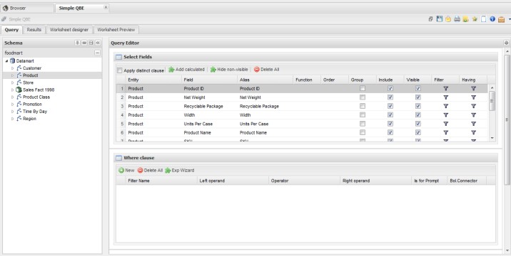 BRUKERSTYRTE FRISØK 2 moduler: QbE, Smart Filter Axenna BI inkluderer en brukerstyrt modul for QbE (Query by Example).