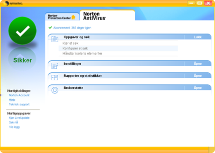 Komme i gang Utforske hovedvinduet 9 Slik utforsker du hovedvinduet: Se Starte Norton AntiVirus på side 7. 1 Start Norton AntiVirus.