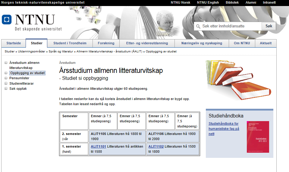 Inn på enkeltemnene i programmet Emneinndeling pr semester, modul 7,5 vt = ¼