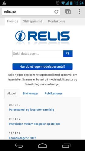 RELIS + Smarttelefon / tablet = sant Mobilvennlig side av www.relis.