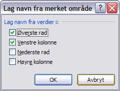 Tips & Triks #7 Navngi celler eller områder Navngiving av celler eller områder letter både navigasjon og oppbygging av formler.