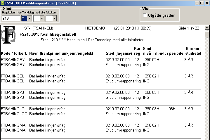 13.2 Rapporter for kvalifikasjon FS245.001 Gradtabell Øvingsoppgave 1.