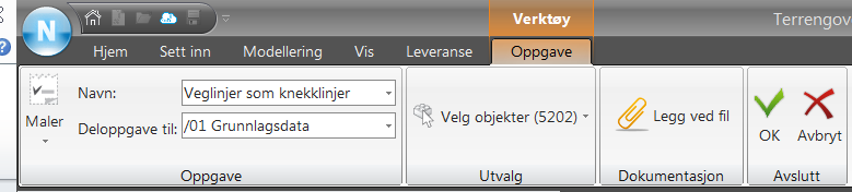 Som Inndata til en terrengoverflate, kan en bl.a bruke en allerede triangulert flate. I dette tilfelle ønsker vi at trianguleringen langs vegene, skal tvinges til å følge veglinjeobjektene.