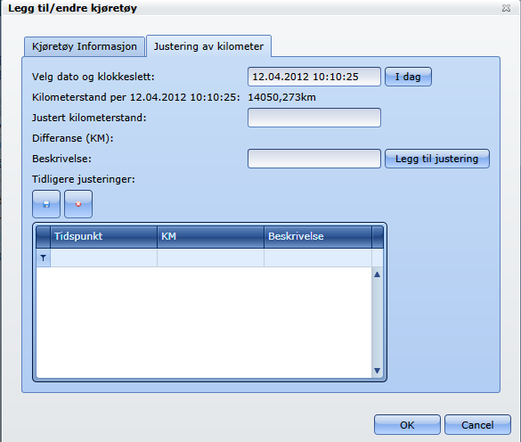 Justering av kilometerstand Denne opsjonen er nødvendig dersom man ønsker å avstemme kilometerstanden mellom kjøretøy og ViaTracks-enhet.