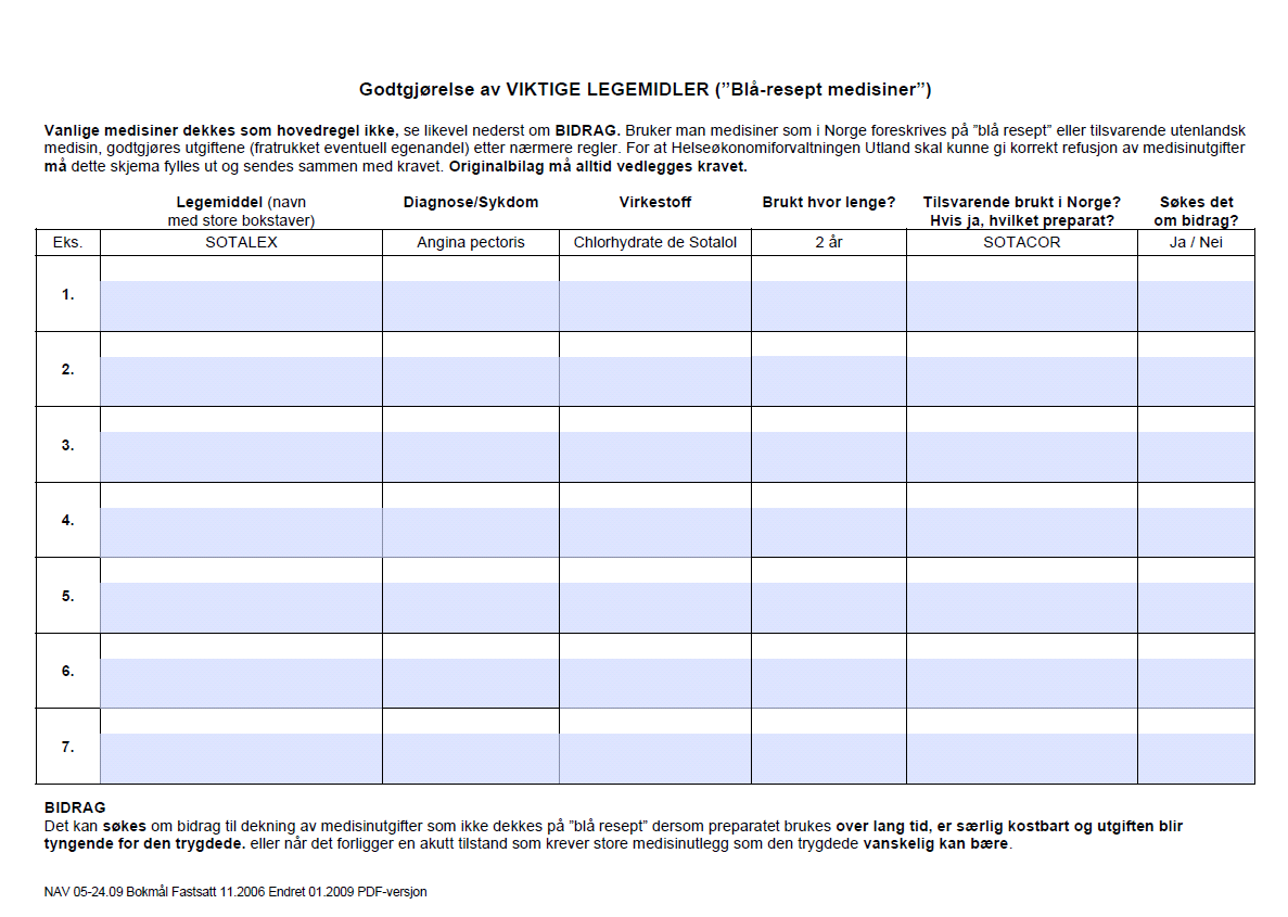 Medisinskjema brukes for både ordinær og utvidet stønad Det er et