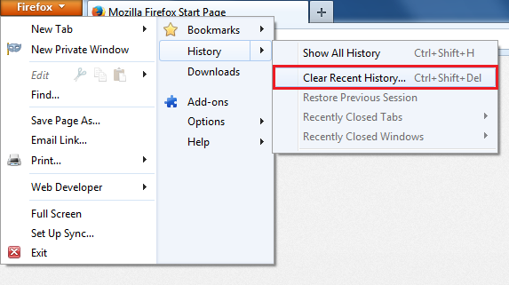 Slette leserlogg Mozilla Firefox: - Velg Firefox helt oppe i venstre hjørne i nettleseren.