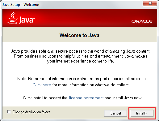 Installere Java: Internet Explorer - Du finner den siste versjonen av Java her: www.java.com(trykk på linken) - Du vil få oppe et nytt vindu når du trykker på linken.