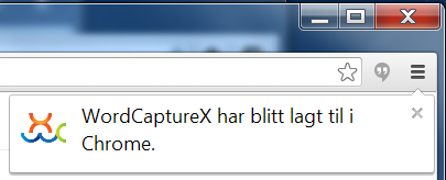 En bekreftelsesmelding vises når utvidelsen er installert. Adobe Reader Tillegget til Acrobat Reader, GetWord, må installeres manuelt.