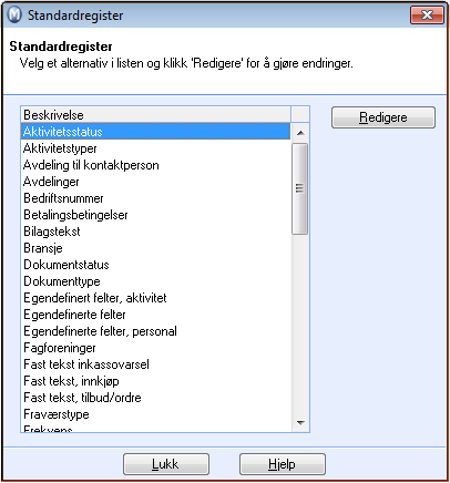 Standardregister Standardregisteret er et register som består av ulike definerbare grupper, kategorier og variabler som brukes i en eller flere deler av programmet.