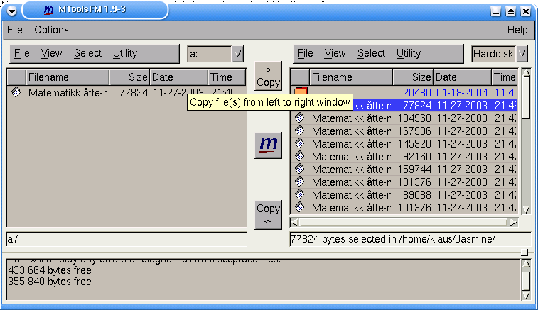 Kapittel 6. Etter at installasjonen er ferdig-ii 6.2.1. Bruk av MToolsFM MToolsFM finner du i menyen under K-meny->verktøy->Debian Figur 6-1.