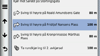 Kartsider På kartet velger du sving på kartet. for å vise neste 2. Velg en sving. Det vises informasjon om svingen. For hovedveier vises det et bilde av veikrysset (hvis tilgjengelig).