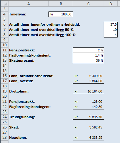 c) Jeg markerer punktene (4, h (4)) og (8, h (8)) i samme koordinatsystem som grafen til h. Jeg tegner så en linje gjennom de to punktene ved å bruke kommandoen «Linje gjennom to punkt».