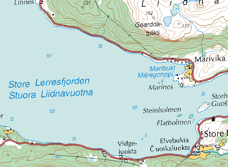 Som man kan se, har Qvigstad først tatt med flere tidligere skrivemåter for den norske navneformen (Lille Lerresfjord). Disse er hentet bl.a. fra folketellingsdokumenter, skattelister og landmålerdokumentasjon.