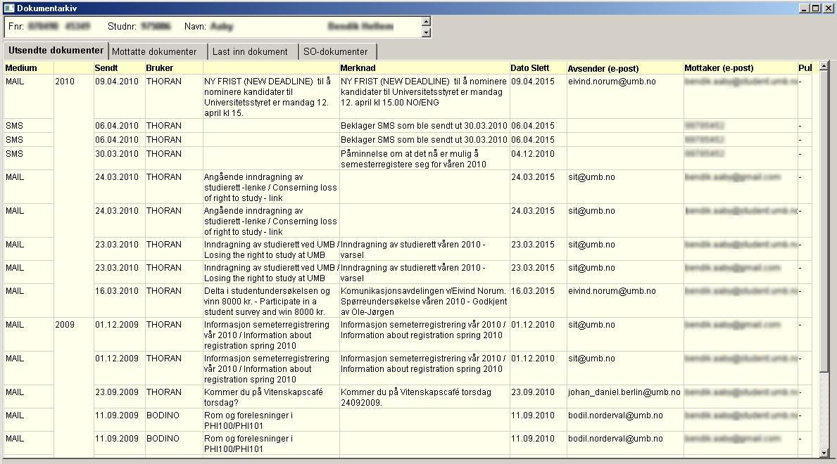 Dokumentarkiv Dokumentarkivet finner du i personmenyen: Person ->Personbilder ->Dokumentarkiv, men det finnes også en snarvei i Student samlebilde, valg nr 11 i rullegardinen / nedtrekksmenyen.