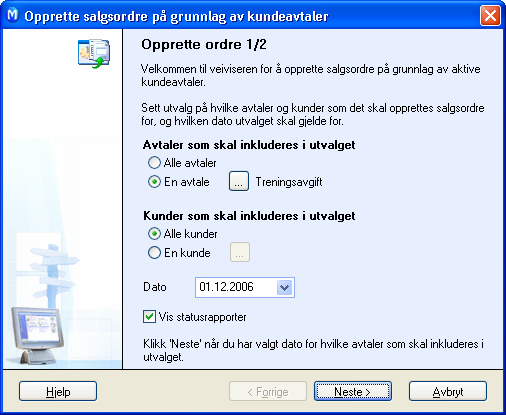 AVTALEFAKTURERINGEN Veiviser for opprettelse av salgsordre på grunnlag av kundeavtaler 1:2 Veiviseren for opprettelse av salgsordre på grunnlag av kundeavtaler kan startes både fra Avtaleregisteret