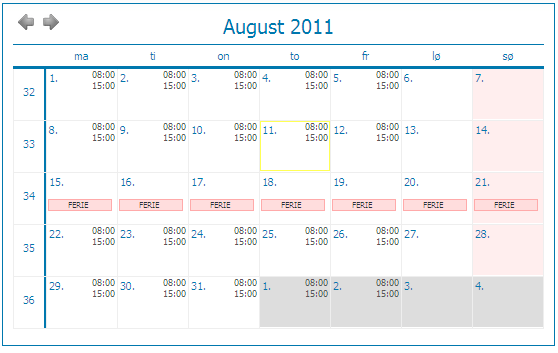 Din plan i kalenderen på forsiden vil umiddelbart bli endret for valgt periode: Hvis du registrerer deg INN
