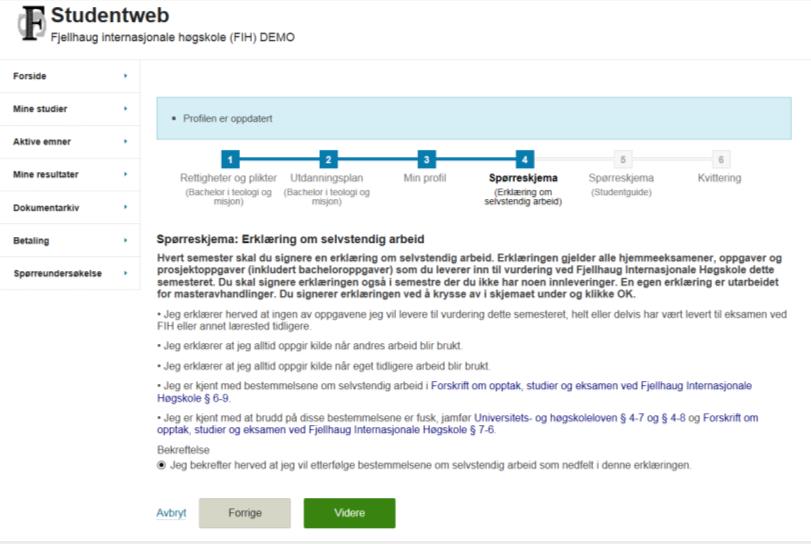 På denne siden kan du også endre PIN-koden om du ønsker det. Trykk på den grønne knappen «Videre» når du har fylt ut skjemaet på siden.