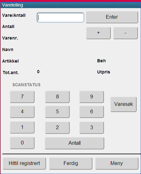 Page 4 of 17 Varetelling Registrere varetelling Velg Varetelling i hovedmenyen. Du får opp oppstartsbildet og skal registrere din referanse for tellingen. Bekreft med <OK>.