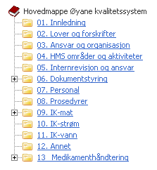 1. Bla i mapper Hver mappe i kvalitetssystemet har en egen underside med utfyllende informasjon. Ved å klikke på en av mappene, vil man bli tatt over til den aktuelle siden med informasjon.