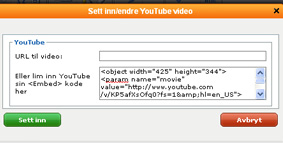 8. Video For å legge ut filmer trenger du embedkode. Alle filmer på f. eks youtube og lignende nettsteder har en embed-kode.