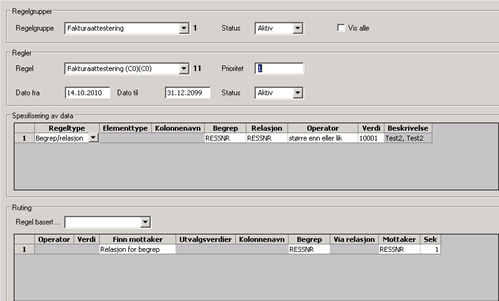 9.4 Attestering Det er to ofte benyttede distribusjonsregler for attestering ved bruk av relasjoner. Det defineres ofte to regler i regelgruppen, og disse settes med innbyrdes prioritet. 9.4.1 Prioritet 1 Scenario: Dataraden inneholder et ressursnummer, men det er en annen ressurs som skal behandle oppgaven.