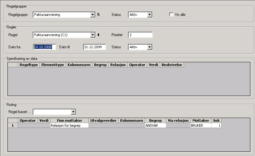 Forklaring: Dersom det i dataraden finnes et prosjekt med en definert bruker i relasjon til prosjektet, skal oppgaven rutes til den aktuelle brukeren. 9.5.