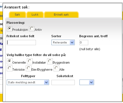 3. Søk Systemet har flere muligheter til å søke etter meldinger Nede til venstre i bildet er det en direktesøkboks, der en kan skrive inn søkeord og klikke Søk.