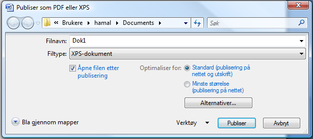 PDF- og XPS-format Dokumenter, presentasjoner og arbeidsbøker laget i Office 2007 kan publiseres i både PDF- og XPSformat.