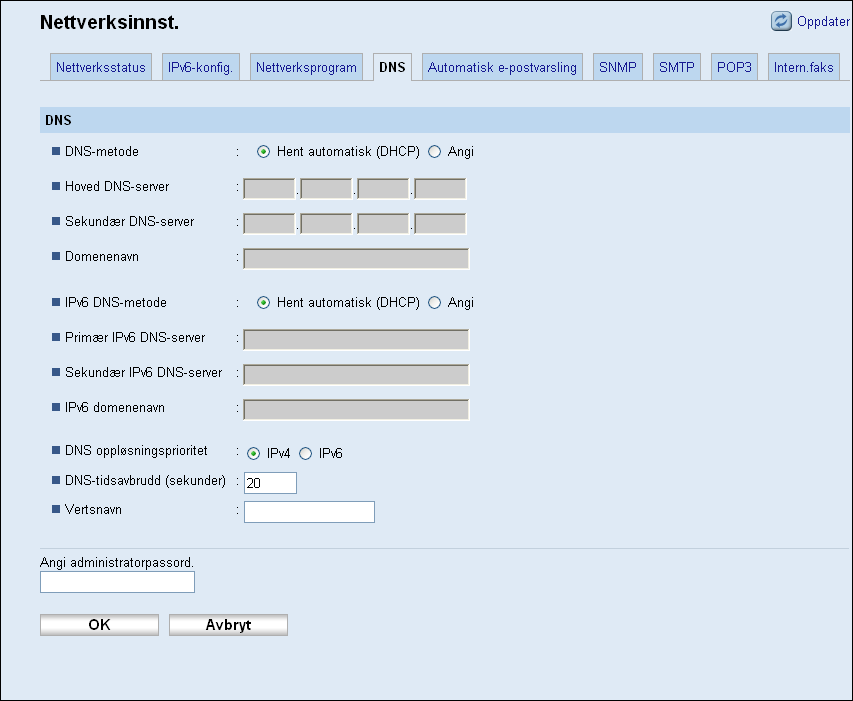 Konfigurere nettverksinnstillingene Innstillinger for nettverksutskrift Element Beskrivelse IPP FTP RAW Portnr.