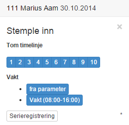 Legge til timelinjer Hvis du manuelt ønsker å legge inn virkelig tid trykker du på det lille menysymbolet til venstre for datoen/ansattnavnet.