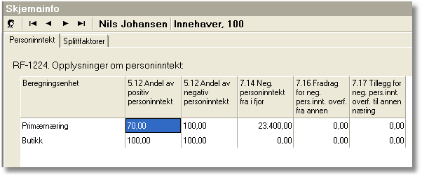 Kap. 4 Eierregisteret ved flere beregningsenheter Side 12 7.3 Andel av personinntekt er deltakerens personinntekt for utfylling i RF-1224 post 7.3 7.