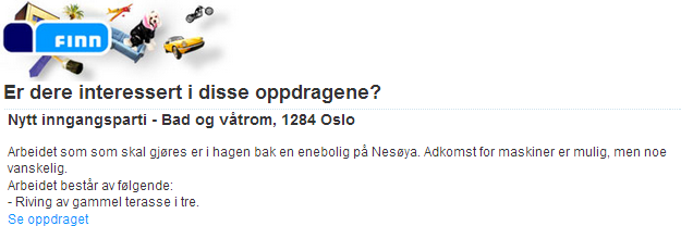 Mail med oppdrag som passer profilen Når dere har fylt inn områder, tjenester og