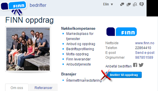 Oppdragsgivere har også mulighet til å invitere håndverkere fra bedriftsprofilen og fra en referanse* I tillegg har oppdragsgiver mulighet til