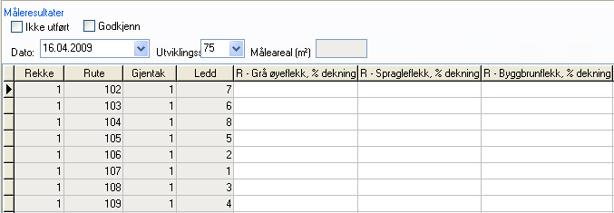 Kontroll av inntastning/registrerte verdier Inntastede verdier kontrolleres ved å høyreklikke på måleparameteren og velge Skriv ut.