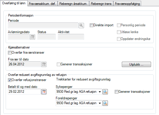 Når en kommer inn på dette programmet kommer aktiv lønnsperiode automatisk opp i feltet Periode, den foreslår også denne som den perioden det skal overføres til.