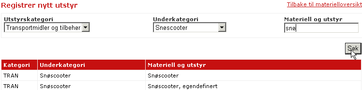 7. Registrering av nytt utstyr Lokalforeningens og privat utstyr Registrere nytt utstyr Instruks 7.1 1. Klikk på Materiell i venstremenyen. 7.2 For å registrere et nytt utstyr: 1.