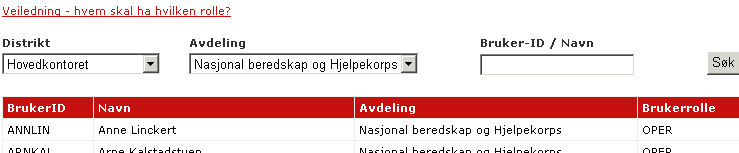 16. Brukeradministrering Hvilke brukertilganger kan du administrere? 16.1 Klikk på menyvalget Brukeradministrering i menyen til venstre. 16.2 Listen over medlemmer som kommer opp automatisk viser din egen forening eller avdeling.